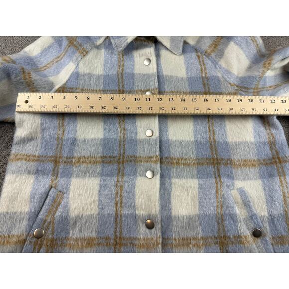 7 for All Mankind Women's Large Longline Brushed Plaid Shacket Coat - Picture 6 of 9